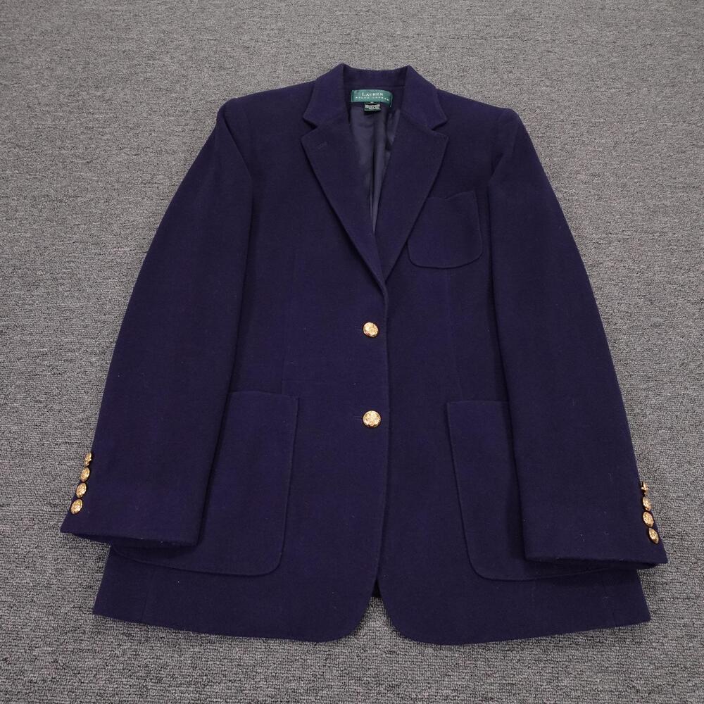 Lauren Ralph Lauren Blazer Womens 10 Blue Wool Cashmere Gold Button Lined Jacket